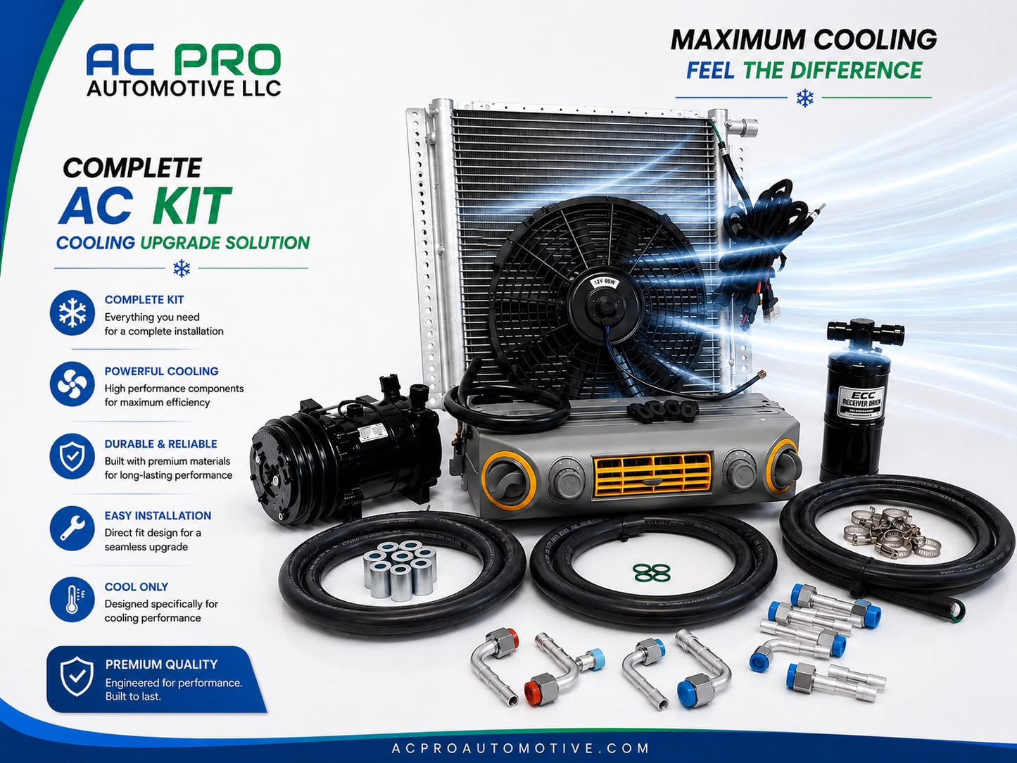UNIVERSAL UNDERDASH EVAPORATOR A/C KIT 432-100GREY CONDENSER 20*12 COOL ONLY