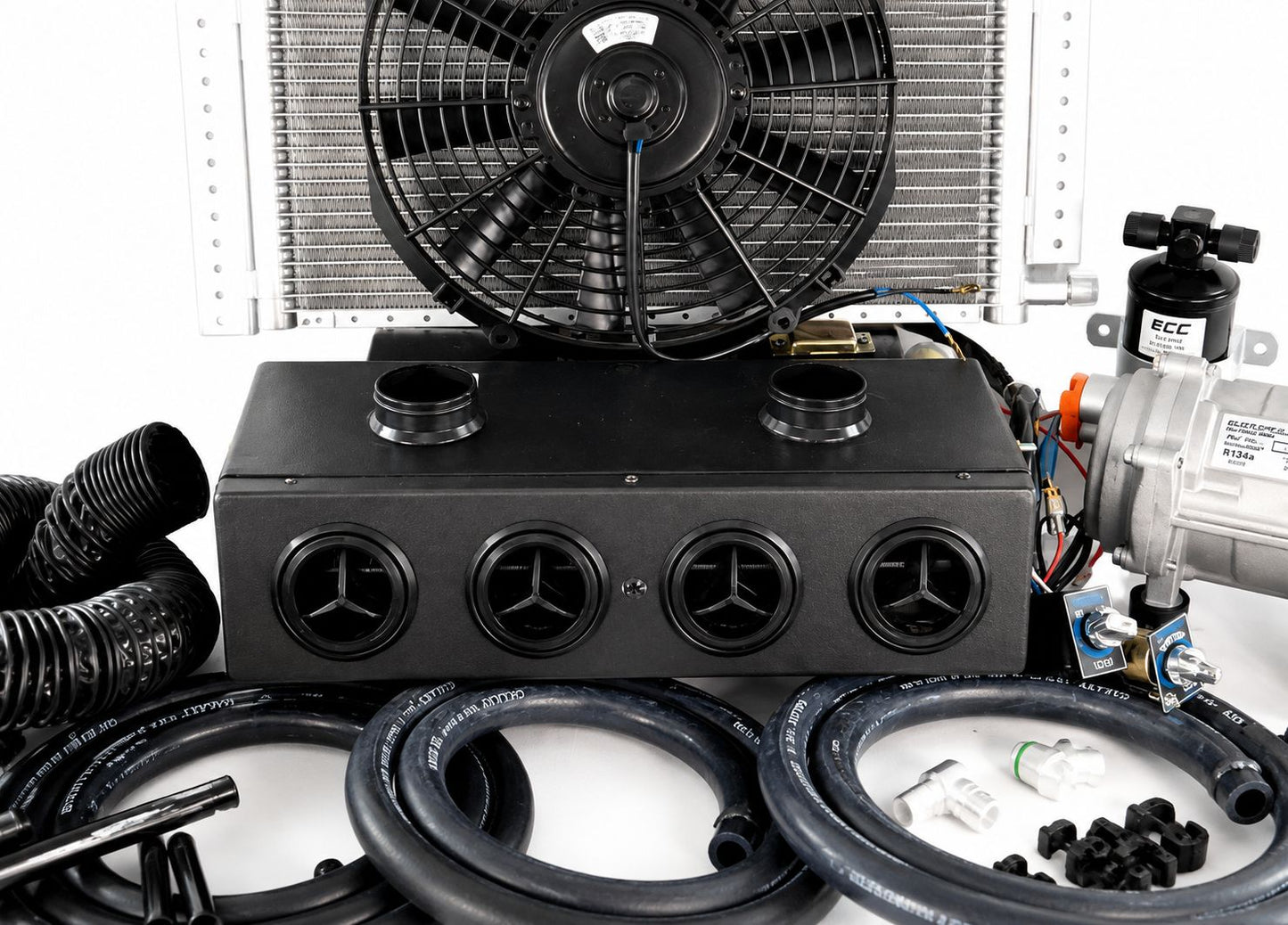 A/C KIT HEAT & COOL 404 WITH 2 AUXILIARY DEFROSTER BLACK VENT 100% ELECTRIC