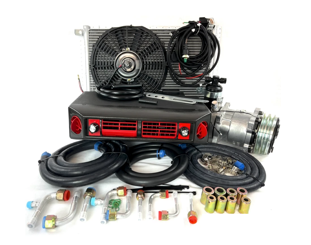 A/C KIT UNIVERSAL UNDER DASH EVAPORATOR 404-100 RED  12V WITH ELECTRICAL HARNESS