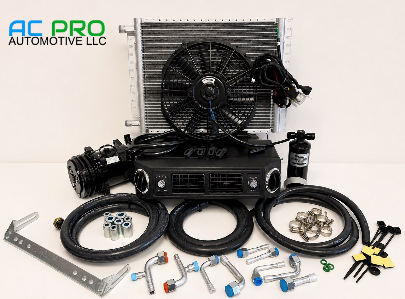 A/C KIT UNIVERSAL UNDERDASH EVAPORATOR 406-100 H/C 12V COMPRESSOR 2A-BLACK