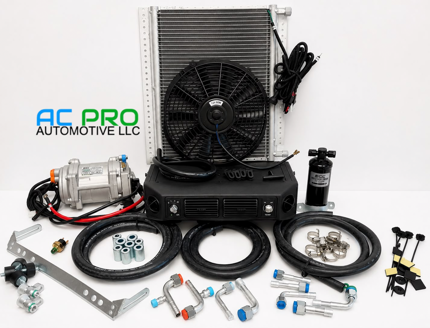 UNIVERSAL UNDERDASH ELECTRIC COMPRESSOR KIT A/C 404-100 H/C 12V CONDENSER 20*12