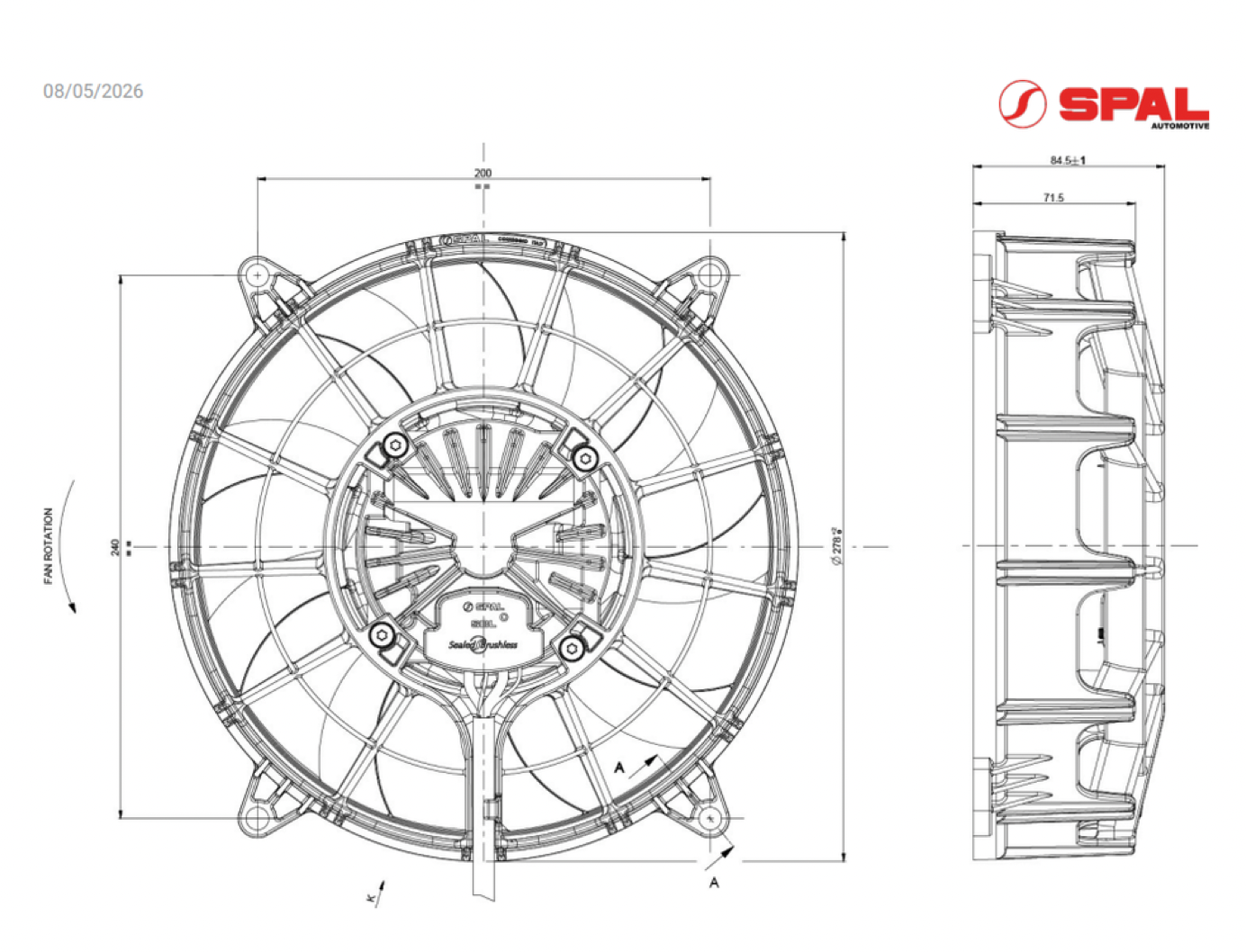 VA109-ABL321P/N-109A/SH For SPAL Brushless Fan 10" (255mm) 12V OEM SPAL