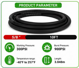 Aain 5/8" Heater Hose Coolant Radiator Hose Working Pressure 300PSI 10FT Black