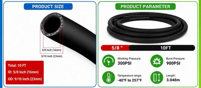 Aain 5/8" Heater Hose Coolant Radiator Hose Working Pressure 300PSI 10FT Black