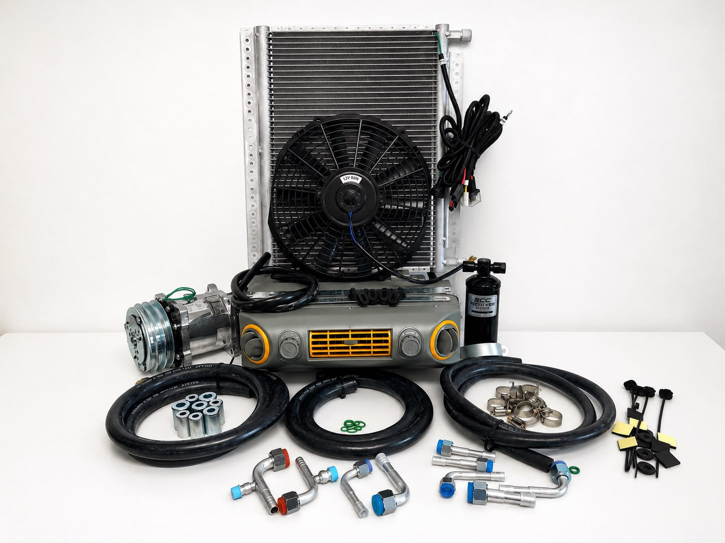 A/C KIT UNIVERSAL UNDERDASH 432-10 GREY CONDENSER 20X12 C/O COMPRESSOR 2A SILVER