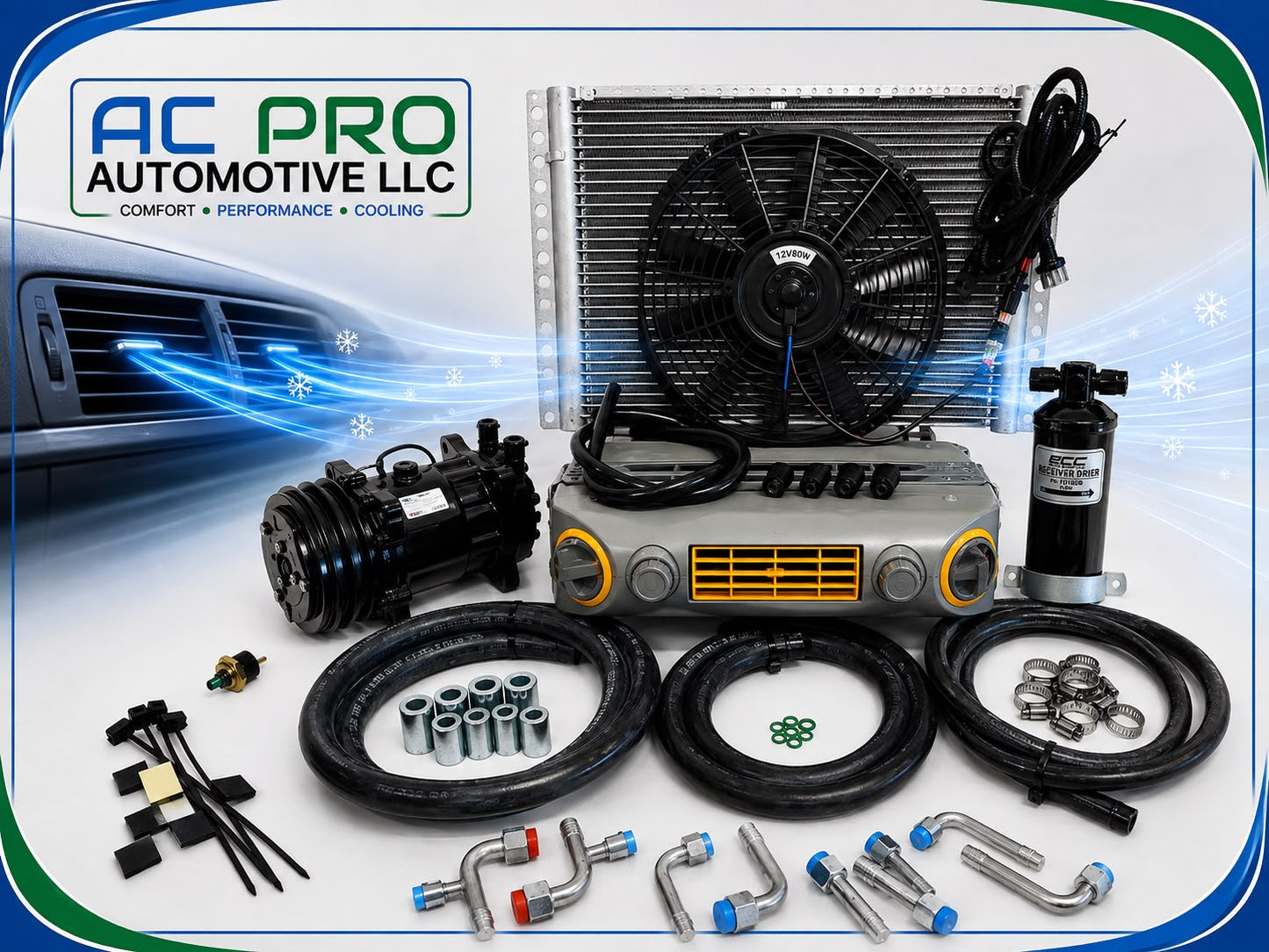 A/C KIT UNIVERSAL UNDERDASH 432-10 GREY COOL ONLY COMPRESSOR 2A BLACK 12VOLT