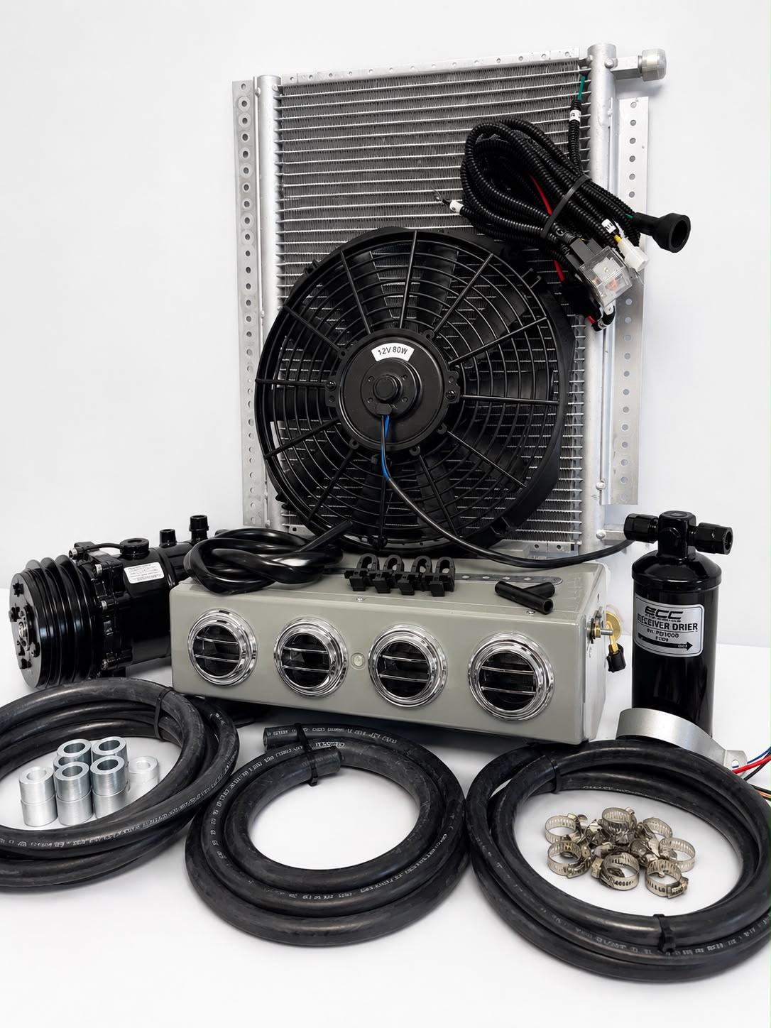 A/C KIT UNIVERSAL UNDER DASH EVAPORATOR 432-0 SHG CONDENSER 20*12-COMPRE2ABLACK
