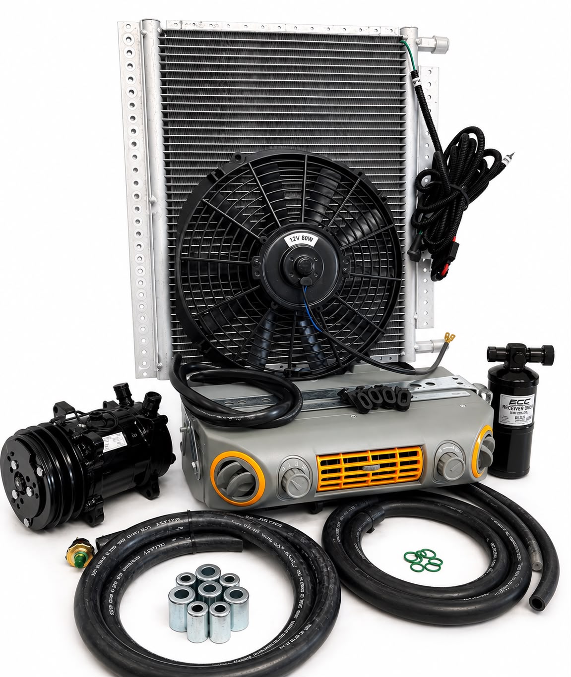 UNIVERSAL UNDERDASH EVAPORATOR A/C KIT 432-100GREY CONDENSER 20*12 COOL ONLY